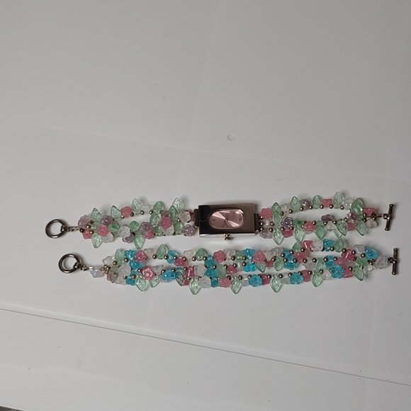 7.5 And 7 Inch Colorful Layered Glass Bead Watch And Bracelet Set - Picture 5 of 14